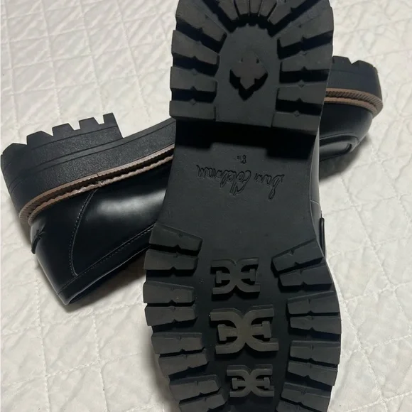 Sam Edelman Black Patent Laurs Lug Sole Loafers Gold Bit Buckle Platform - Picture 8 of 8